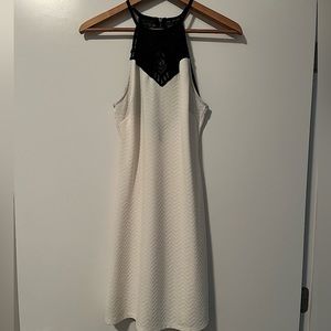 White Bodycon Dress with Lace Neckline